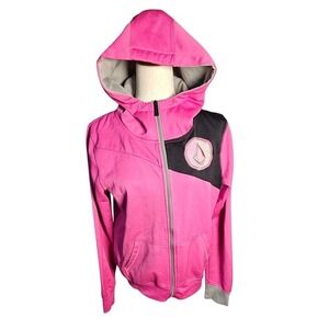 Girls Volcom Pink and Black Hooded Jacket with logos XL